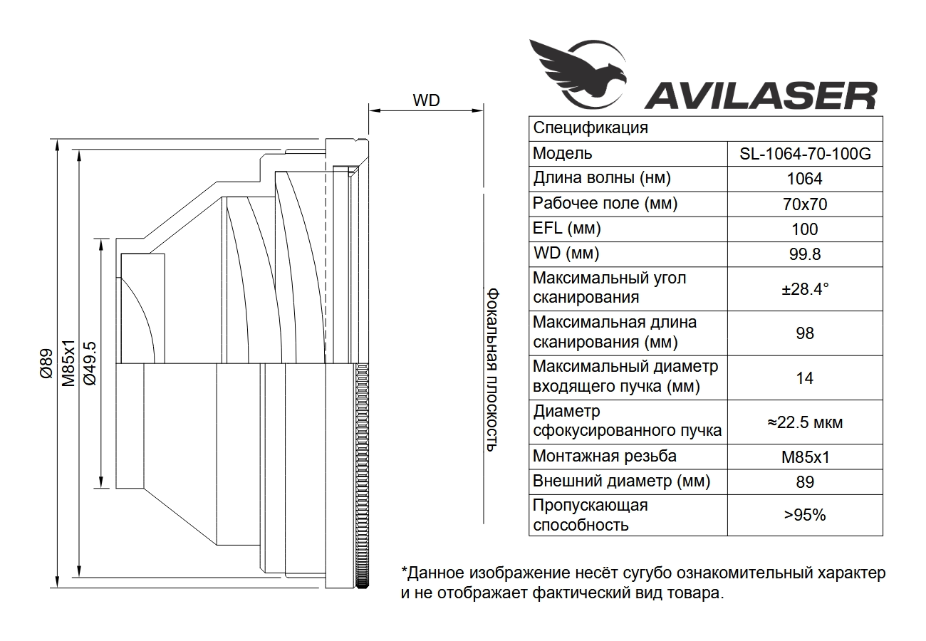 объектив opex 1064 нм f-theta (70x70)